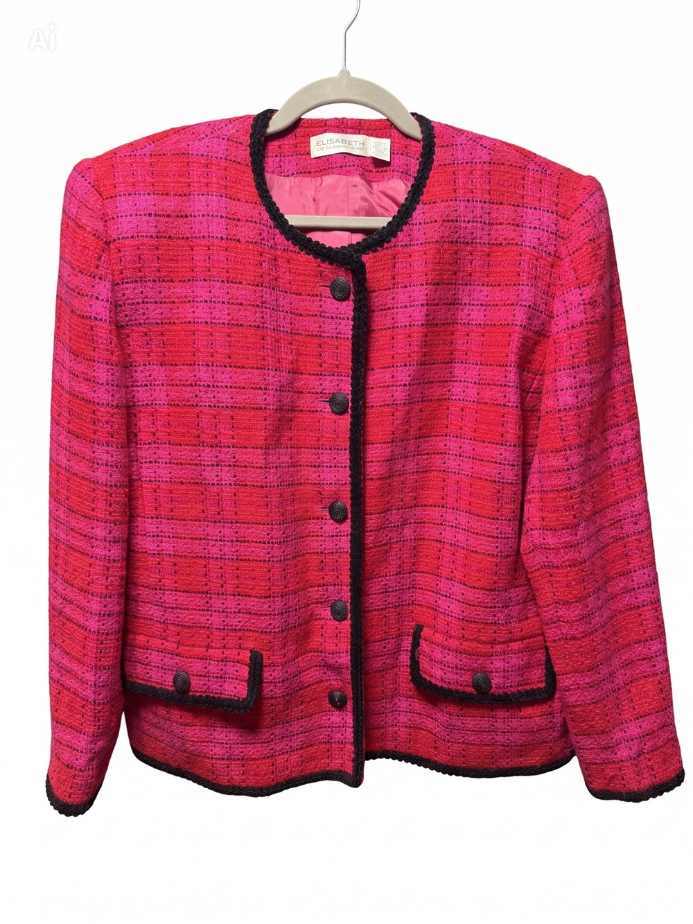 Elizabeth Pink Tweed Plaid Textured Blazer 14w